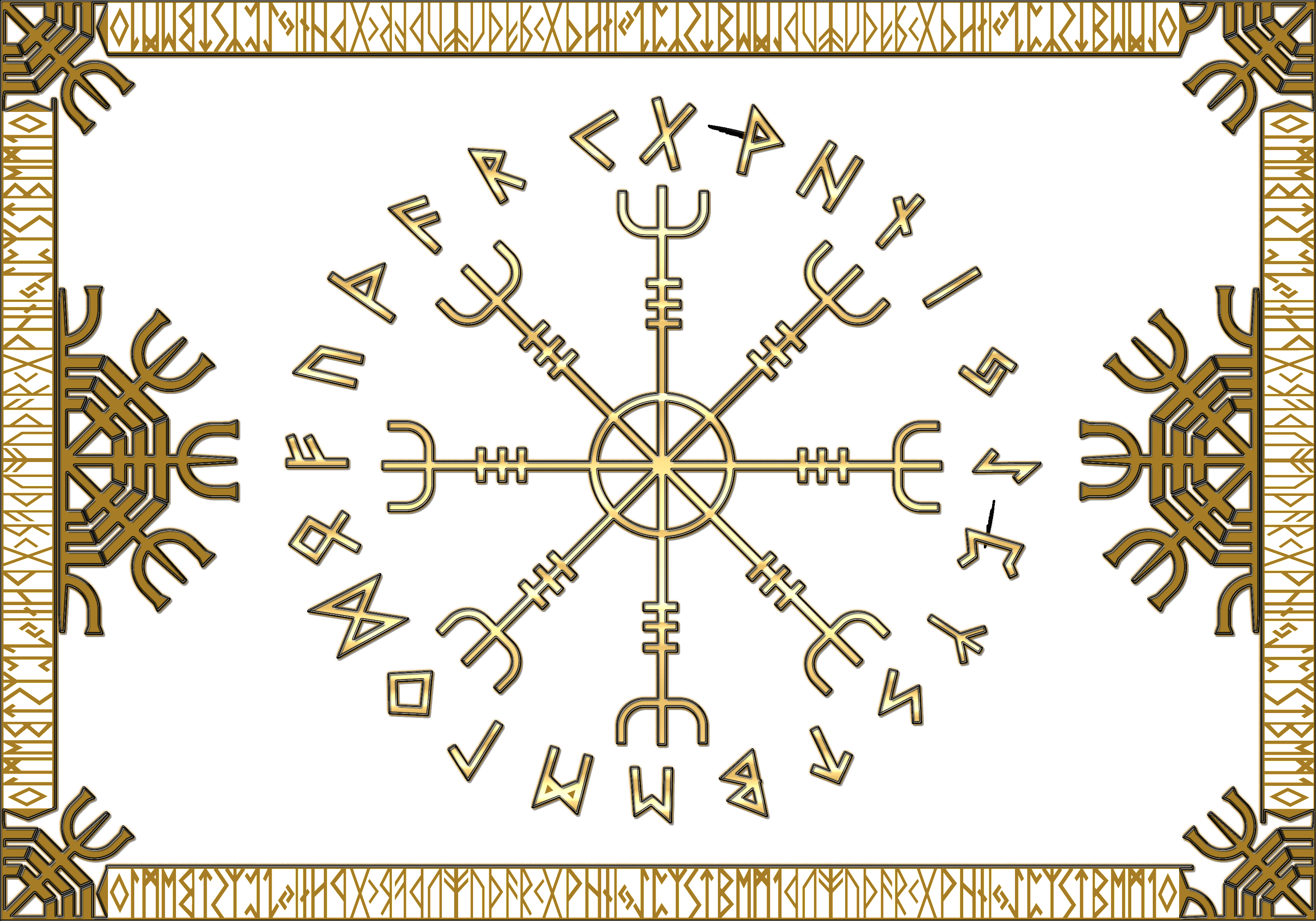Ein goldener Rahmen mit dem gehimnissvollen Aegishjalmr im Runenkreis